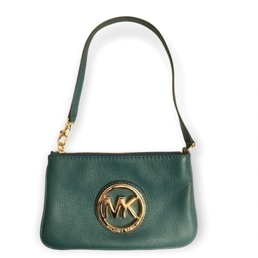 Michael kors green leather wristlet mini bag